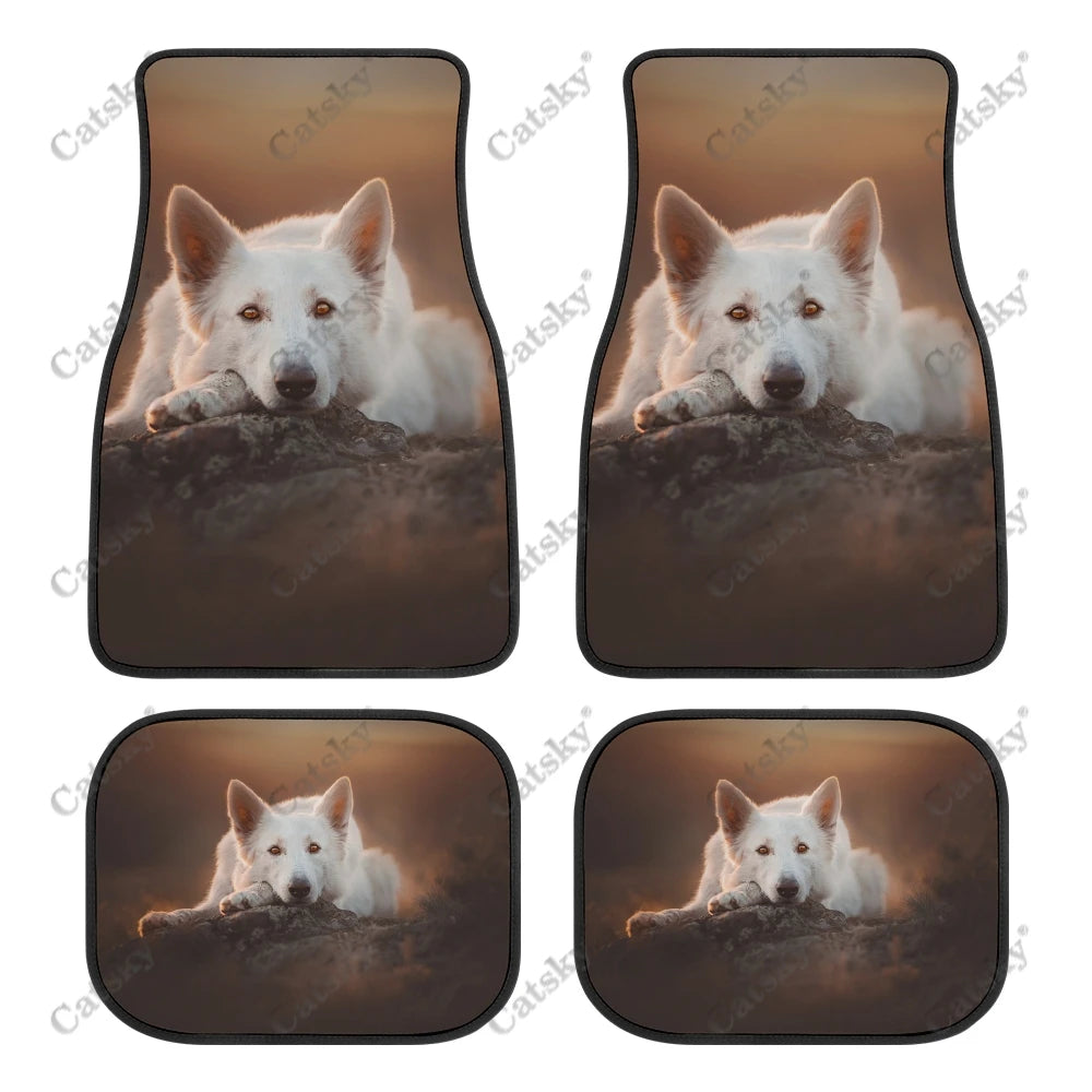 Tapis de Sol Universels pour Voiture Berger Blanc Suisse (4PCS) Tout Temps Étanches