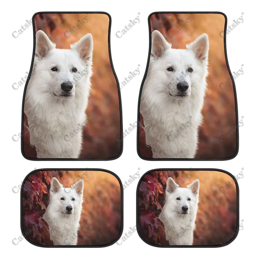 Tapis de Sol Universels pour Voiture Berger Blanc Suisse (4PCS) Tout Temps Étanches