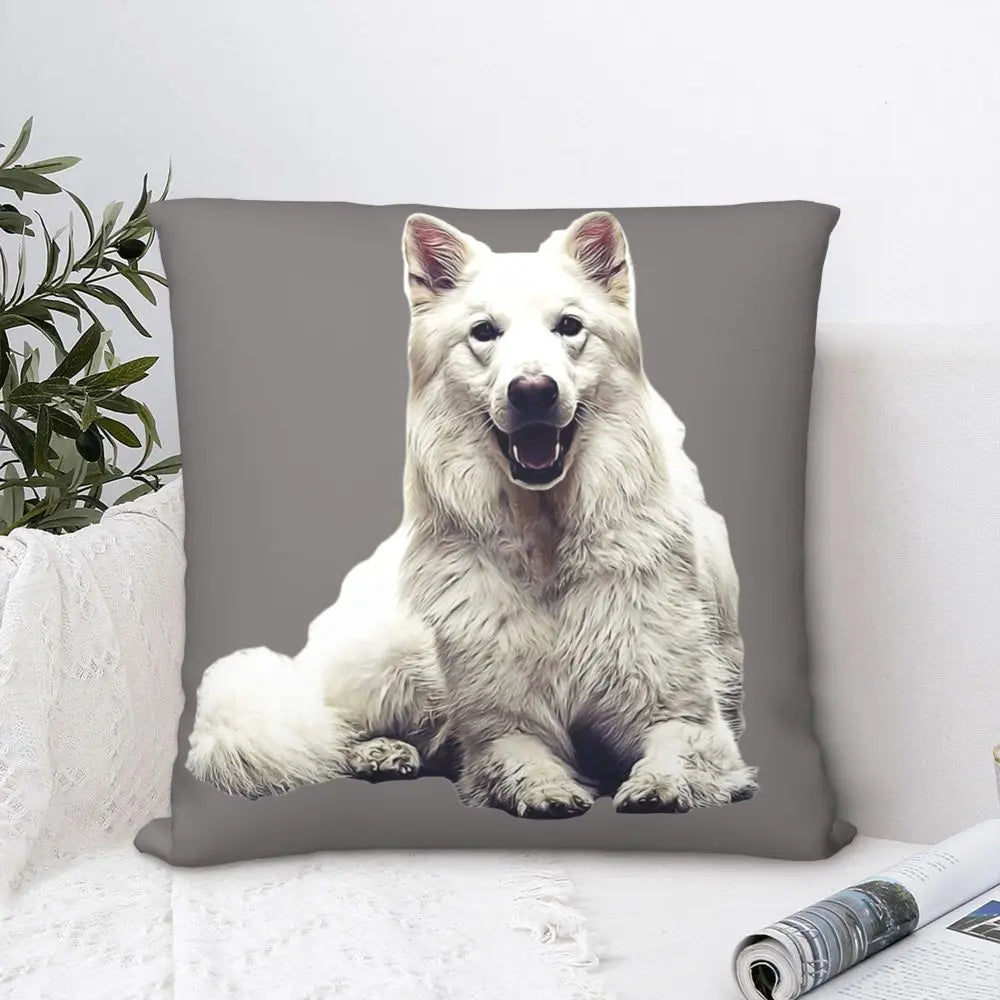 Housse de Coussin Berger Blanc Suisse Décorative Polyester et Lin