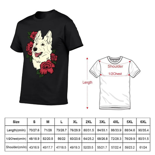 👕 T-shirt Berger Blanc Suisse avec Fleurs Rouges – Style Élégant et Décontracté 🐾🌹