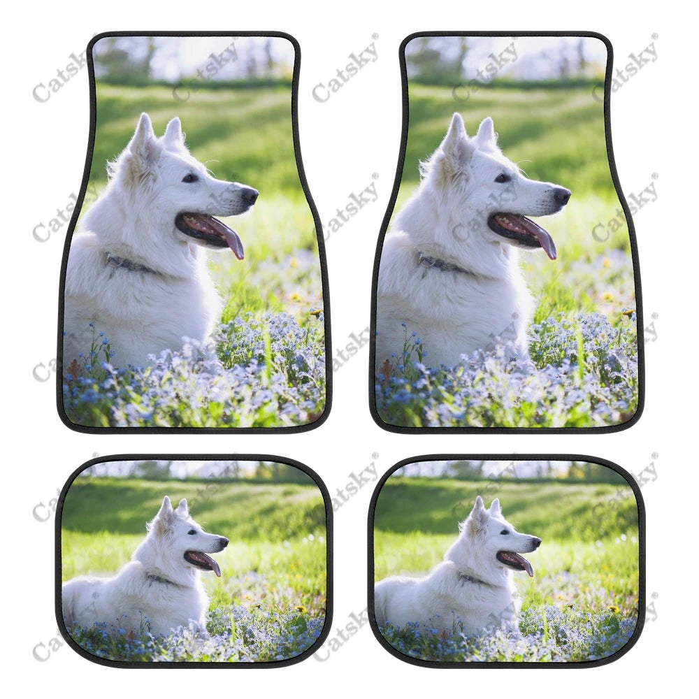 Tapis de Sol Universels pour Voiture Berger Blanc Suisse (4PCS) Tout Temps Étanches