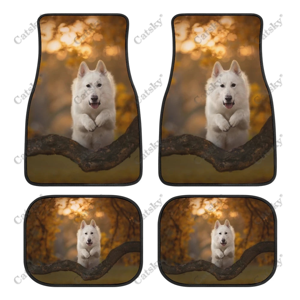 Tapis de Sol Universels pour Voiture Berger Blanc Suisse (4PCS) Tout Temps Étanches